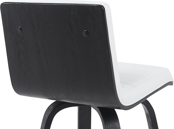 Vienna Modern Swivel Bar Height Stool with Snow White Faux Leather Seat and Black Brushed Wood Frame Set of 2
