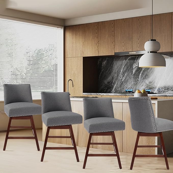 Counter Height Barstools Set of 4,360° Swivel Bar Stools with Back,26 inch Modern Counter barstools,Upholstered Bar Tall Stools for Kitchen Counter,Kitchen Island,Bar, Home (Dark Gray, SET OF 4)