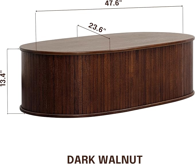 NTC Stream Coffee Table, Modern Oval Wooden Center Table with Vertical Groove Design, Stylish Living Room Decor, Contemporary Minimalist Style for Home and Office, Easy Assembly - Dark Walnut