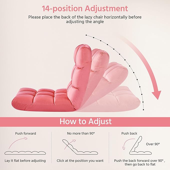 Yaheetech Floor Chair, Meditation Chair with Back Support Gaming Floor Lounger with 14 Adjustable Position for Adult, Pink