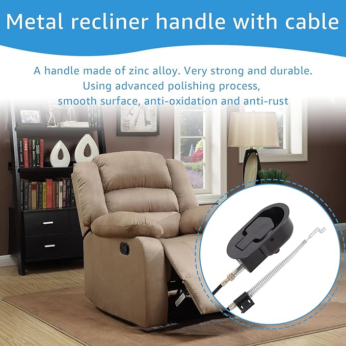 Metal recliner handle replacement, backrest tilt adjuster replacement parts, used for Ashley and most brands of sofa recliners to replace release handle puller, exposed cable length 4.9 inches (2 pcs)