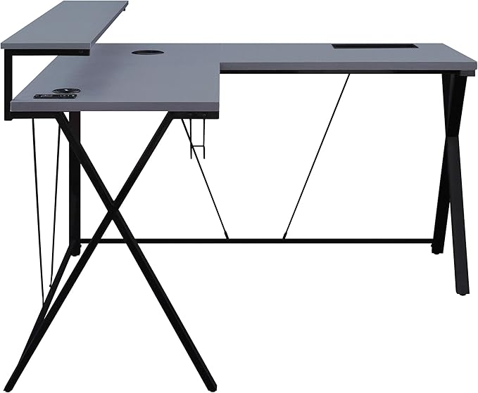 OSP Home Furnishings Checkpoint Battlestation L Shaped Gaming Desk with RGB LED Lights, Black