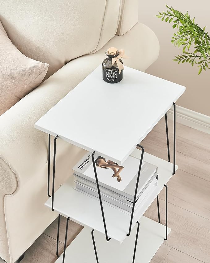 Tall Side Table, Small End Table, 29 inch High Accent Table, Bedside Table for Living Room, Bedroom and Office, Snow White & Black