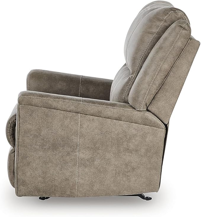 Signature Design by Ashley Skymaker Modern Faux Leather Manual Rocker Recliner with Track Arms, Light Brown