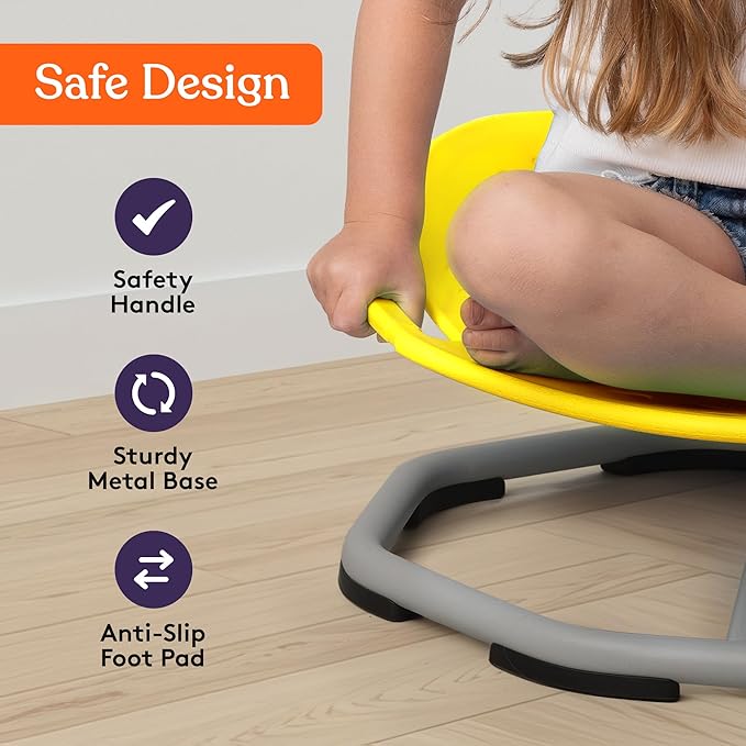 Special Supplies Spinning Chair for Kids- Versatile Kids Sit and Spin Sensory Chair for Training Body Coordination - Sensory Swivel Chair for Playroom, Bedroom, or Nursery (Yellow)