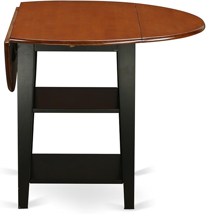 East West Furniture SUAN5-BCH-W 5 Piece Dining Set Includes a Round Dining Room Table with Dropleaf & Shelves and 4 Wood Seat Chairs, 42x42 Inch, Black & Cherry