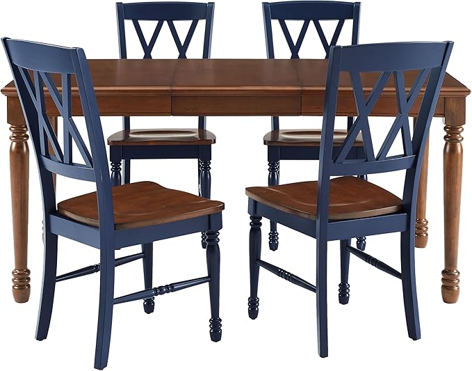 Crosley Furniture Shelby 5-Piece Traditional Dining Table Set for 4, Dinner Tables with Kitchen Chairs, Navy/Dark Cherry