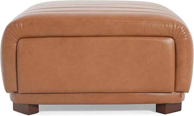 Christopher Knight Home Reyno Upholstered Ottoman with Storage for Living Room, Faux Leather Storage Ottoman Foot Rest with Side Drawers, Modern Square Coffee Table with Wooden Frame, Brown