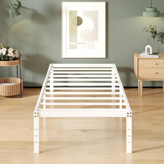 16 Inch White Twin XL Bed Frames, Metal Platform Twin XL Bed Frame with High Storage, Eassy Assembly 2,500 lbs Heavy Duty Bedframes