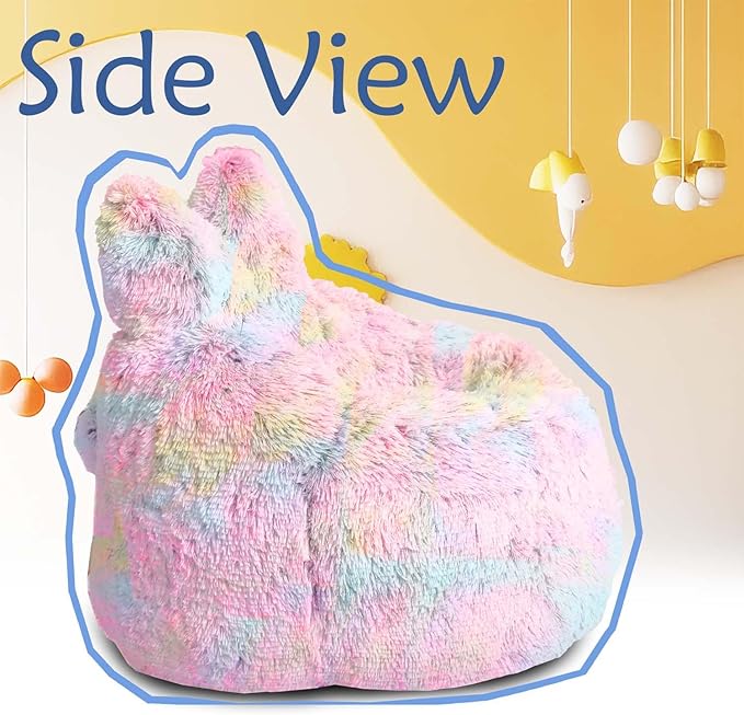 Bean Bag Chair for Kids with Plush Faux Fur Cover, 2.5FT Memory Foam Filled Bean Bag for Teens & Kids, Lazy Sofa for Living Room/Bedroom/Dorm, Rabbit-Ears Design