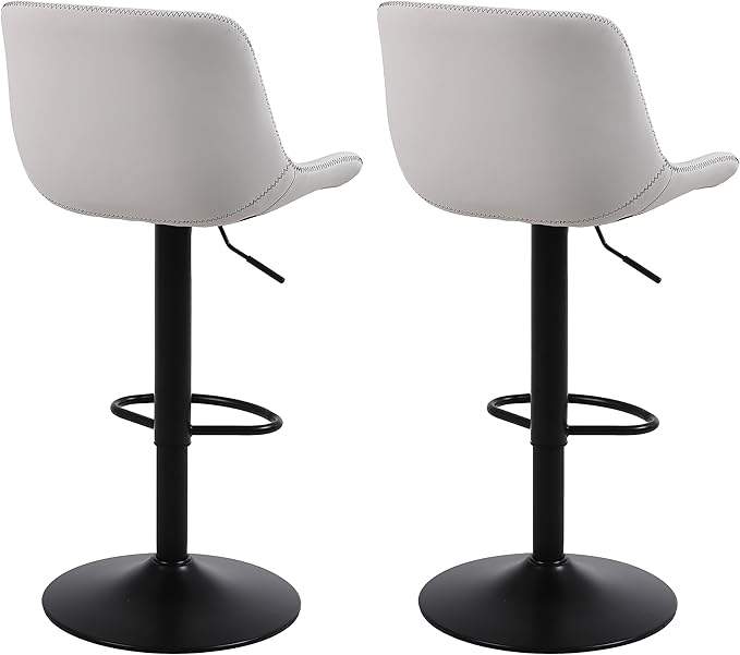 Bar Stools, Swivel Counter Height Barstools with Back, Adjustable Modern Bar Chairs, Tall Armless PU Leather Kitchen Island Stool (White, Set of 2)