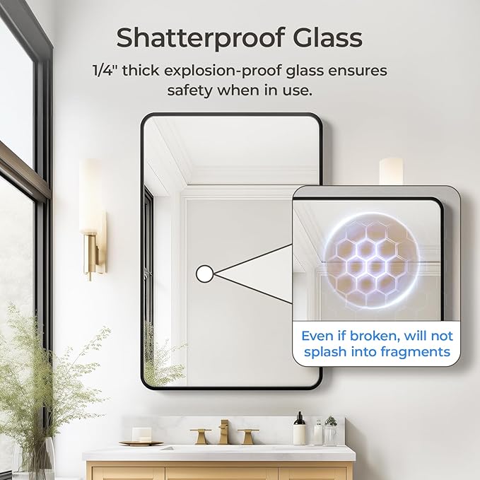 USHOWER Black Bathroom Mirror for Over Sink 24 x 36 Inch, Metal Frame Rectangle Vanity Mirror, Modern Farmhouse, Wall Mounted
