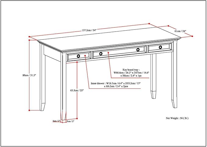 SIMPLIHOME Amherst Desk - 54-Inch Wide Solid Wood Writing Desk in Russet Brown, Transitional Home Office Computer Table for Workspace or Study with 2 Drawers and Flip-Down Keyboard Tray