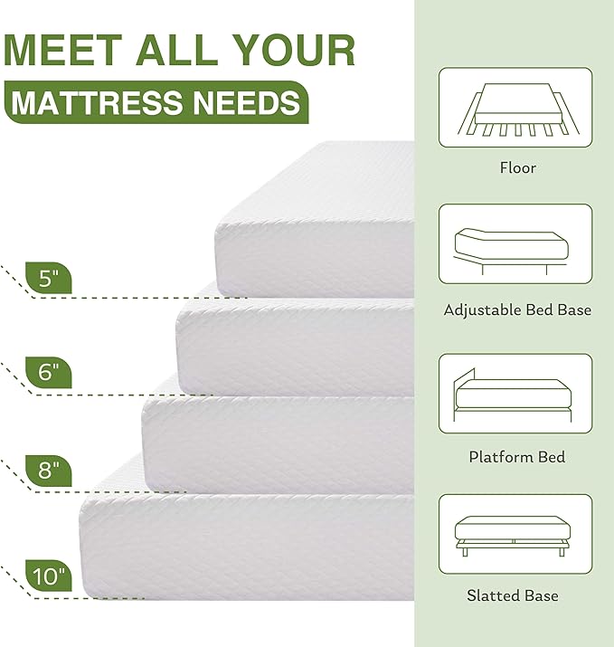 Full Size Memory Foam Mattress, 12 Inch Bed Mattress in a Box with Cooling Green Tea Gel, Relieve Pressure with Medium Support, CertiPUR-US Certified, 75''L x 54''W, White