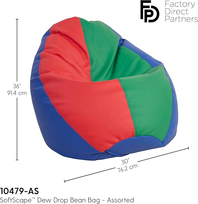 FDP SoftScape Dew Drop Bean Bag Chair with Supportive High-Back Design, For Kids, Teens and Adults, Alternative Seating for Dorms, Schools, Libraries, Daycares or Home - Assorted