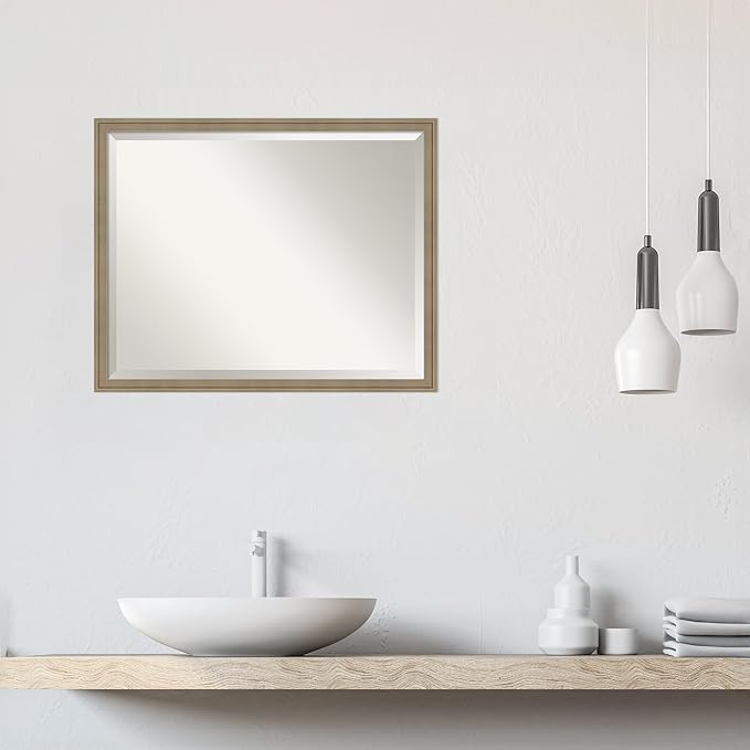 Amanti Art Brown Wall Mirror 24x30 Florence Light Brown Rectangle Bathroom Mirror for Wall Decor Living Room, Large Casual Frame, Hangs Horizonally and Vertically, Bathroom Decor, Beveled Edge from WI