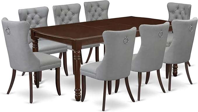 East West Furniture DODA9-MAH-27 9 Piece Dining Set Includes a Rectangle Kitchen Table with Butterfly Leaf and 8 Polyester Fabric Upholstered Chairs, 42x78 Inch, Mahogany