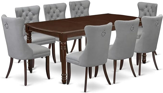 East West Furniture DODA9-MAH-27 9 Piece Dining Set Includes a Rectangle Kitchen Table with Butterfly Leaf and 8 Polyester Fabric Upholstered Chairs, 42x78 Inch, Mahogany