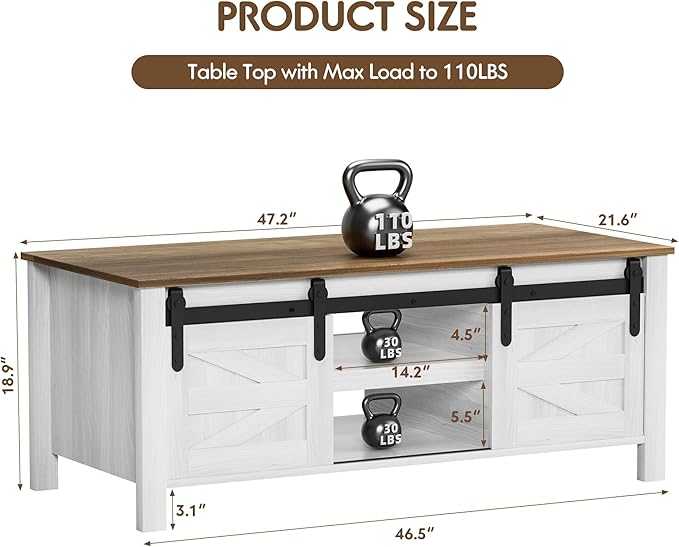 YESHOMY TV Stand Set with a Farmhouse Style Coffee Table,for Living Room,with Big Capacity, White
