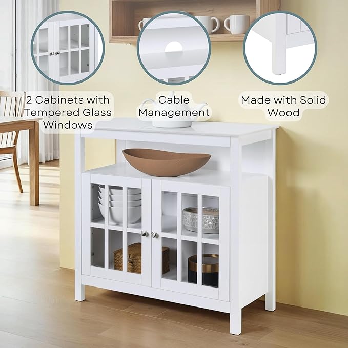 Convenience Concepts Big Sur Highboy TV Stand with Storage Cabinets and Shelves in White Finish