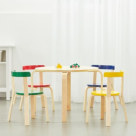 ECR4Kids Bentwood Table and Curved Back Chair Set, Kids Furniture, Assorted, 5-Piece