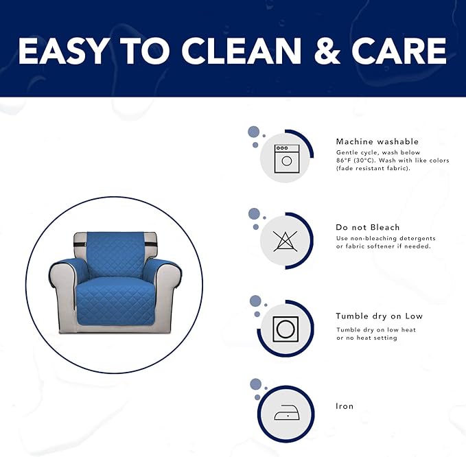 PureFit Reversible Sofa Couch Cover Water Resistant Couch Covers for 3 Cushion, Washable Furniture Cover with Non-Slip Foam and Adjustable Strap for Dogs, Pets (Oversized Sofa, Blue/Ivory)