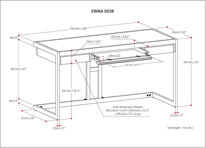 SIMPLIHOME Erina SOLID ACACIA WOOD Industrial 60 inch Wide Writing Office Desk in Distressed Grey for the Office Desk, Writing Table, Workstation and Study Table