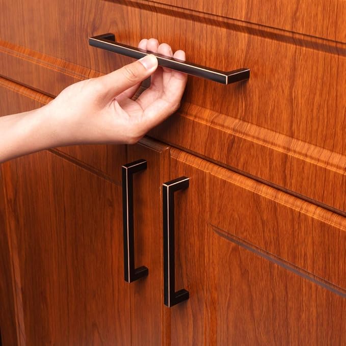 KOOFIZO Solid Square Bar Cabinet Handle - Oil Rubbed Bronze Furniture Pull, 7.6 Inch/192mm Screwhole Distance, 10-Pack for Kitchen Cupboard Door, Bedroom Dresser Drawer, Bathroom Hardware