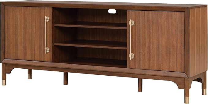Furniture of America Forma Mid-Century Modern 70-inch TV Stand with Storage Cabinet and 3 Cable Holes, Entertainment Center Console for Living Room, Bedroom, Guest Room, Walnut