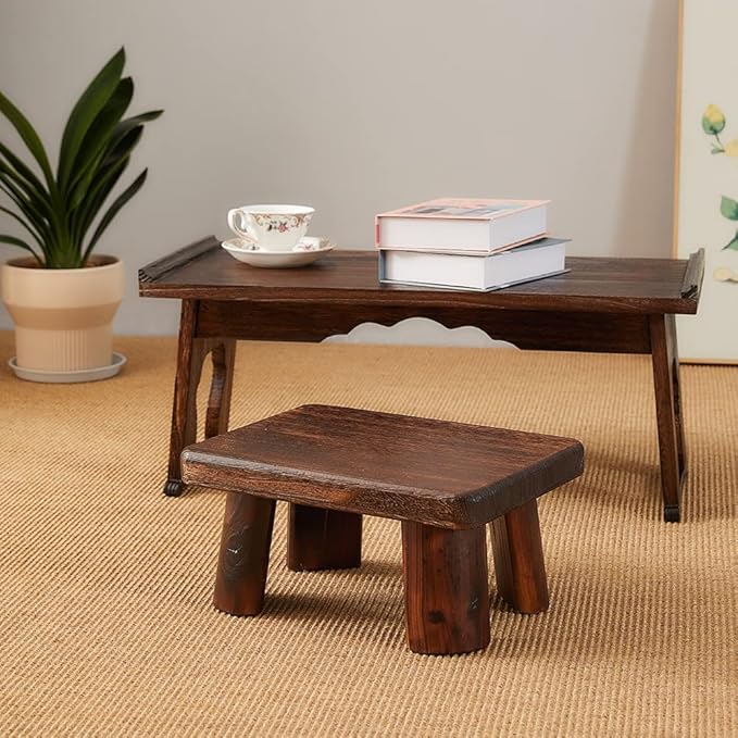 Wooden Stool, Rectangular Bedside Step Stool, Step Ladder for Kitchen & Bathroom, Foot Rest Stool Under Desk, Super Sturdy Hold Up to 500 LBS