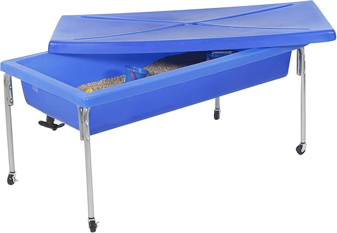 Children's Factory Sensory Sand and Water Activity Table and Lid Set for Preschool, Daycare, Classroom, Outdoor Play, 18”, Blue