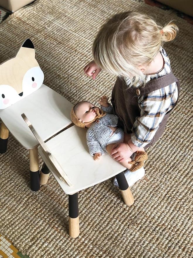 Tender Leaf Toys - Forest Table and Chairs Collections - Adorable Kids Size Art Play Game Table and Chairs - Made with Premium Materials and Craftsmanship for Children 3+ (Forest Fox Chair)