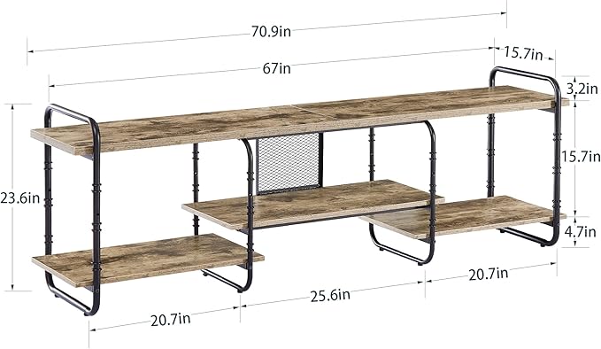 VECELO TV Stands for 75 Inch,Entertainment Center/Media Console Table with Adjustable Storage Shelves for Living Room/Bedroom,Grey