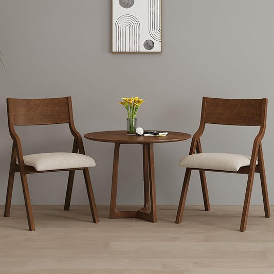 Folding Dining Chairs Set of 2, Upholstered Kitchen Chair with Padded Seat & Wood Backrest, Modern Side-Chair with Wood Legs for Home Office Living Room,No Assembly Needed,Walnut