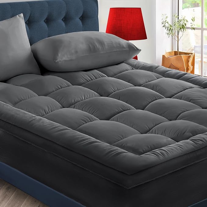 CYMULA California King Mattress Topper, Extra Thick 3D Snow Down Alternative Filling, Breathable Grey Fabric, 8-21 Inches Deep Pocket, Machine Washable
