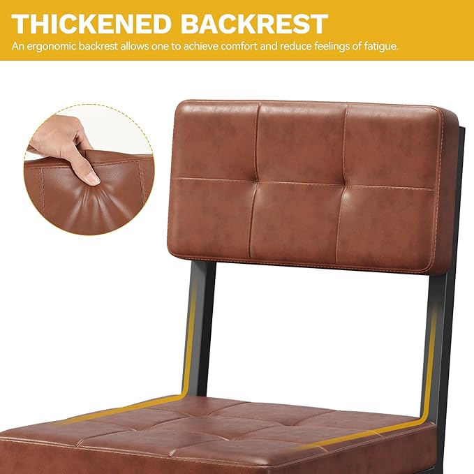 DWVO Modern Dining Chairs Set of 2 Brown Upholstered Kitchen Chairs with Faux Leather Cushion Seat and Heavy Duty Metal Leg for Kitchen Living Room Restaurant, Brown