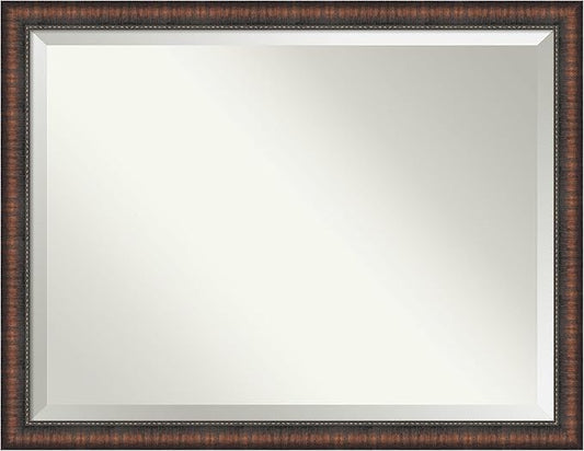 Amanti Art Brown Bathroom Mirror for Over Sink, 34x44 Caleb Brown Rectangle Vanity Mirror, X-Large Rustic Farmhouse Frame, Hangs Horizonally and Vertically, Bathroom Wall Decor, Beveled Edge