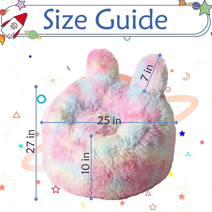 Bean Bag Chair for Kids with Plush Faux Fur Cover, 2.5FT Memory Foam Filled Bean Bag for Teens & Kids, Lazy Sofa for Living Room/Bedroom/Dorm, Rabbit-Ears Design