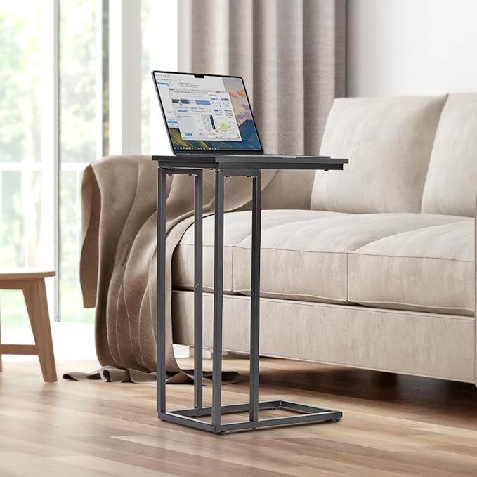 C-Shaped End Table, for Living Room, Bedroom, Small Spaces, TV Tray Couch Side Tables Laptop Table, Black