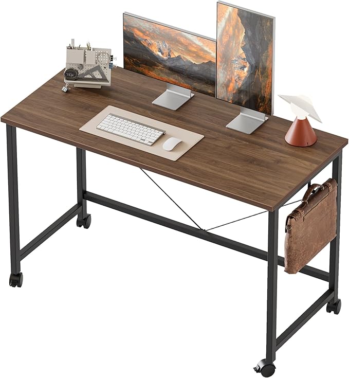 Computer Desk, Gaming Desk for Small Spaces, Modern Simple Style Table for Home Office, Study Student Writing Table (Caster, Walnut, 40 inch)