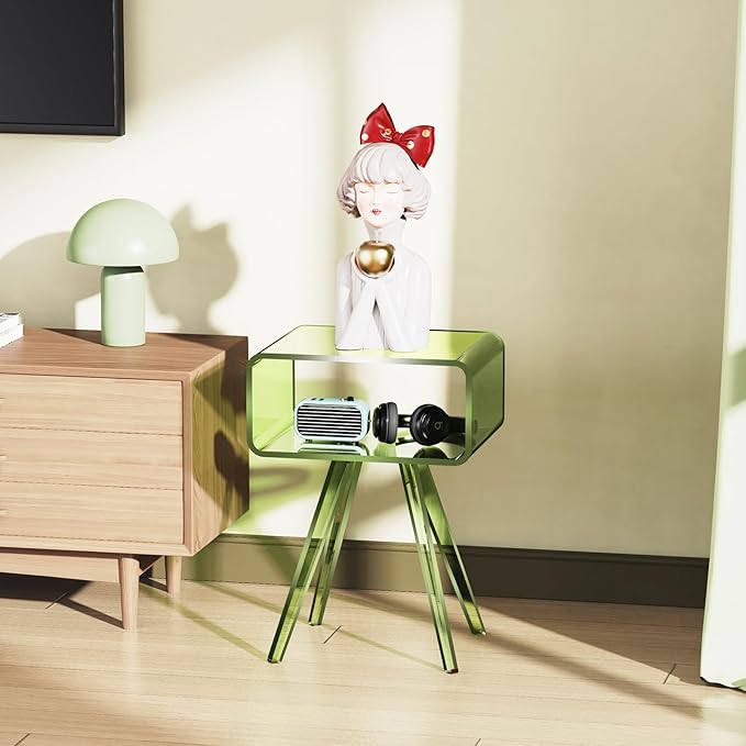 Acrylic Side Table, Acrylic Nightstand Bedside Table for Bedroom (Green, 16.5'' x 11.8'' x 21.6'')