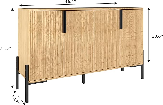 4 Doors Sideboard Buffet Cabinet with Adjustable Shelves, Modern Accent Sideboard with Golden Legs, Wide Storage Cabinet for Kitchen, LivingRoom,Natural