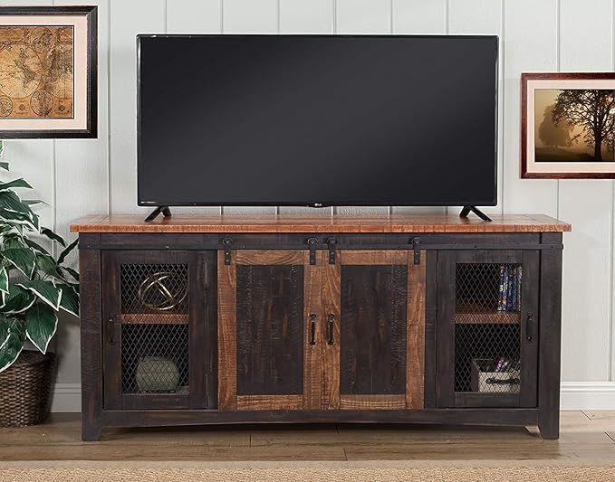 Martin Svensson Home Santa Fe Solid Wood TV Stand, 65", Antique Black and Aged Distressed Pine