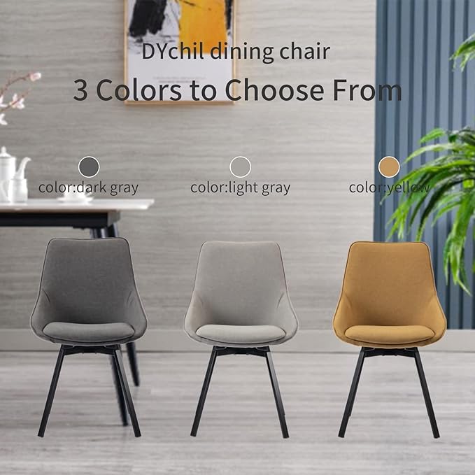 Dining Chairs Set of 2 Light Grey Living Room Chairs Fabric Upholstered Kitchen Chairs,Loads Up to 270lbs,Quick Assembly,Swivel Dining Chair