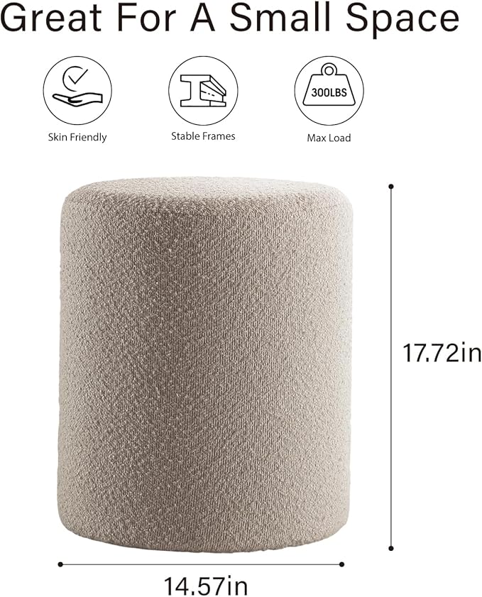 Get Set Style Modern Round Ottoman with Soft Padded Seat, Vanity Stool for Makeup, Upholstered Footrest Stool Ottoman Foot Stool for Living Room, Bedroom，White