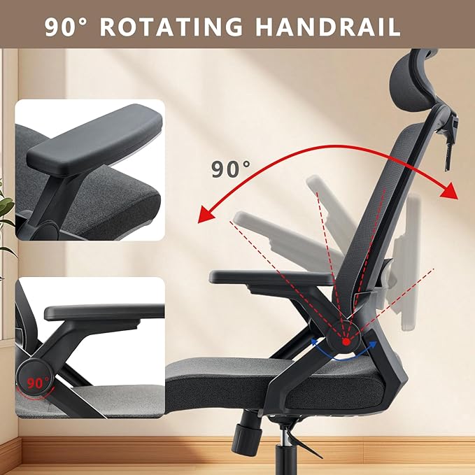 Ergonomic Swivel Task Chair High Back Home Desk Chair Computer Office Chair Mesh Rolling Work Chairs with Headrest and Lumbar Support Black