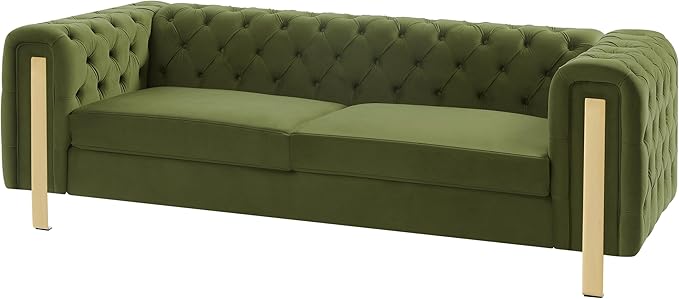 Merax Comfy 3-seat Sofa with Tufted Back and Arm and Gold Iron Legs, Modern Couch for Living Room, Bedroom, Apartment, Office, Green