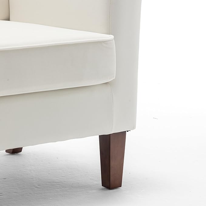 Container Furniture Direct Contemporary Accent Arm Chair with Birch Wood Frame and Velvet Upholstery, Armchair for Office and Living Room Decor, Removable Cushions, Beige