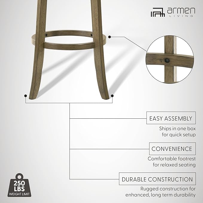 Armen Living Blair 26 in. Putty Brown Counter Height Rubberwood Swivel Barstool with Cream Fabric Seat - Set of 4
