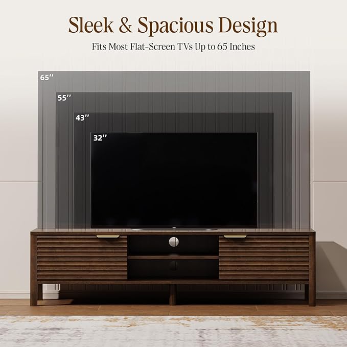 TV Stand for Living Room - up to 65 Inch TVs Mid Century Modern Entertainment Center with Storage and Adjustable Shelves, Media Console Table Walnut 60"